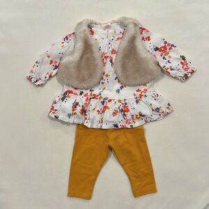 Cat & Jack Floral Baby Outfit with Faux Fur Vest